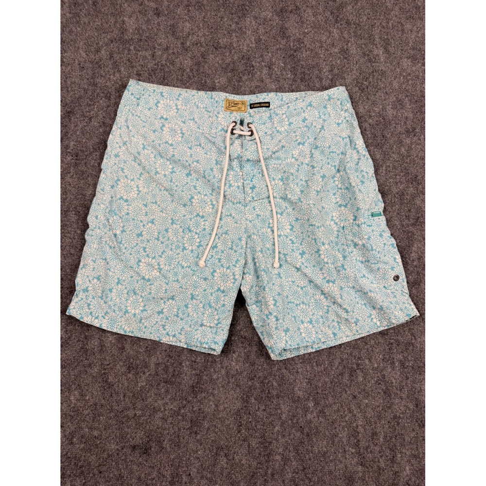J.Crew Mens Original Longboard Swim Shorts Turquoise Floral Print Size 38
